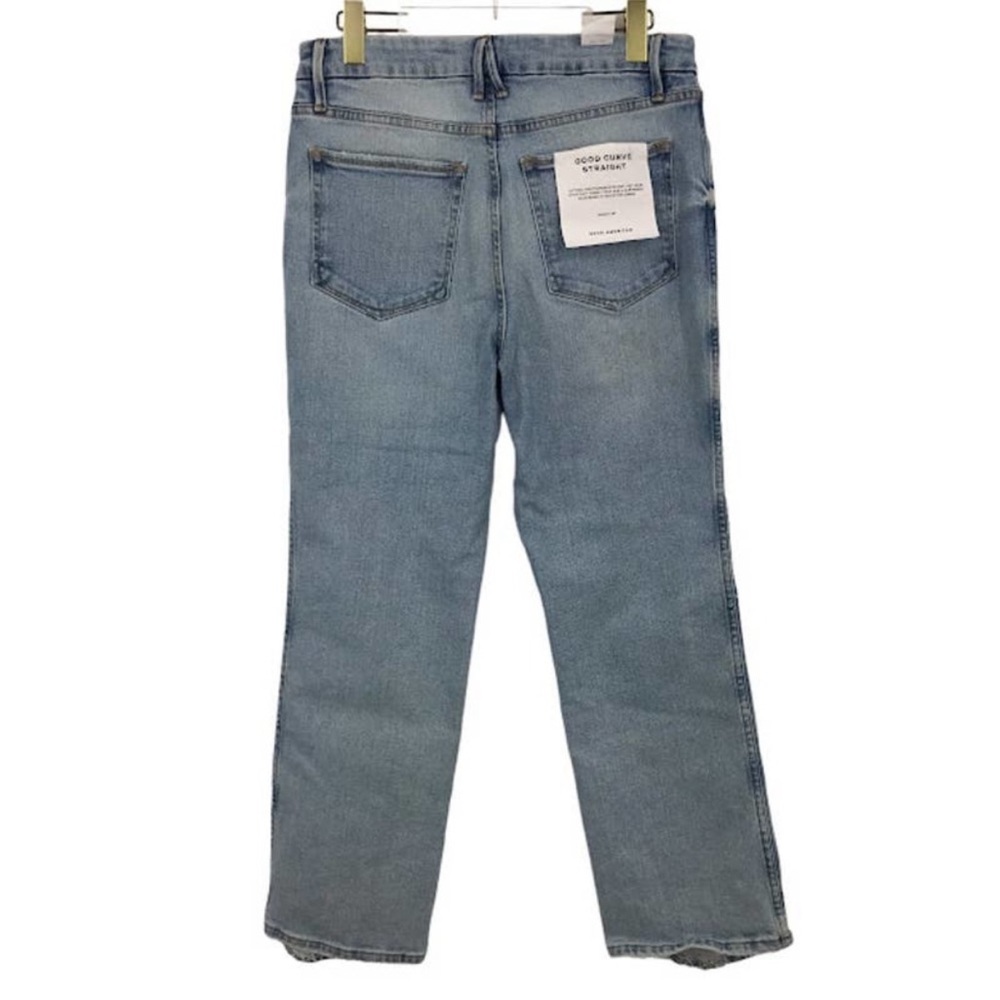 Good American Curve Straight Jeans 12 High Rise Distressed Denim Indigo NWD